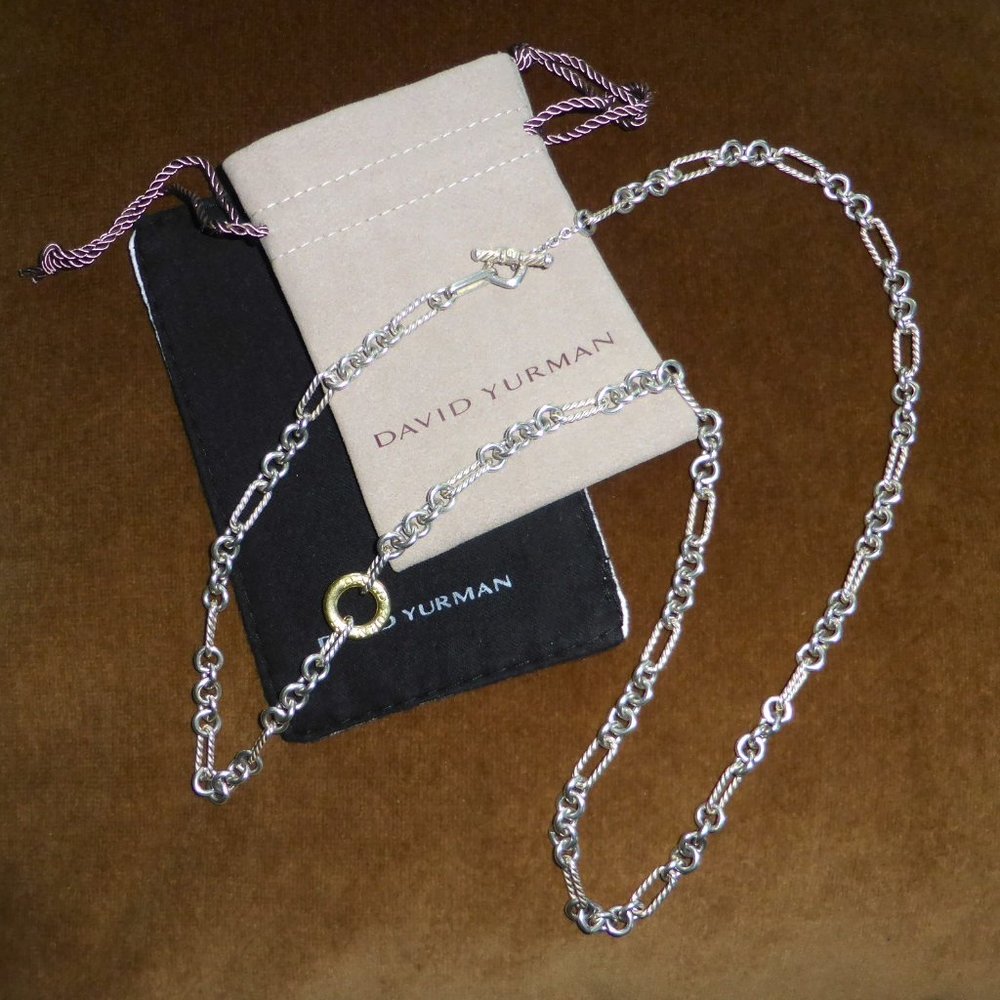 DAVID YURMAN Y2k 34” twisted oval and round link SS and Gold FIGARO chain